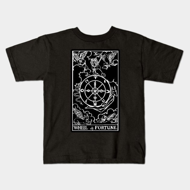 X. Wheel of Fortune Tarot Card |Obsidian and Pearl Kids T-Shirt by wildtribe